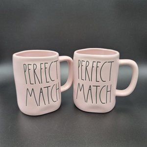 Rae Dunn Mug Set Perfect Match Pastel Pink Ceramic Love Romance 16 Oz Coffee Mug